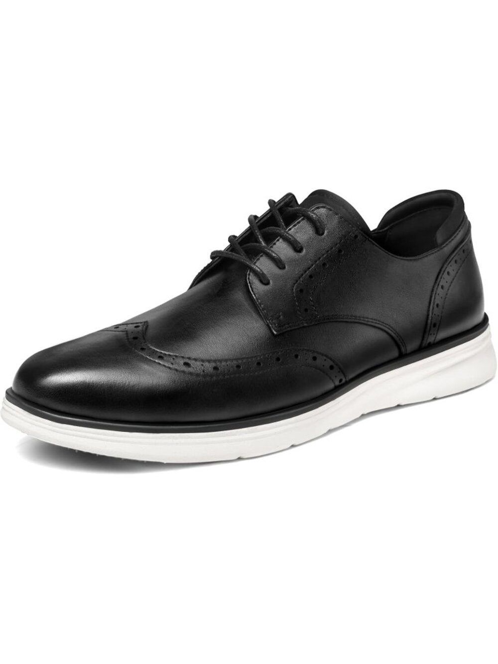 Men's Black-White Comfortable Lace-up Wingtip Brogue Dress Leather Oxford Shoes